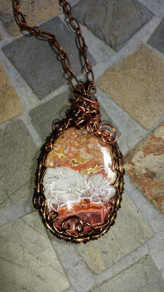 Crazy Lace Agate Woven in Copper & Brass