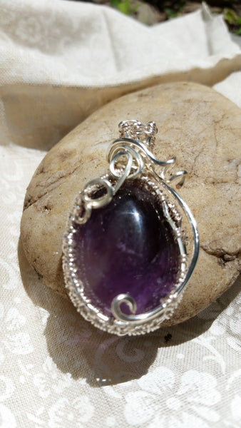 Handmade Amethyst  Pendant with Sterling Silver Chain