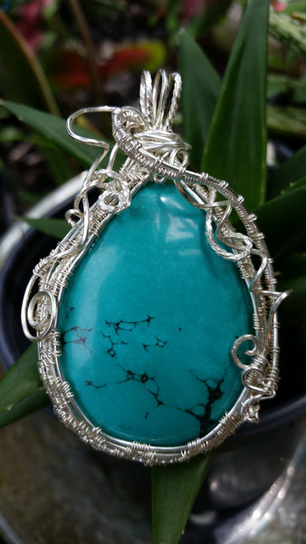 Exquisite Large Turquoise and Silver Pendant